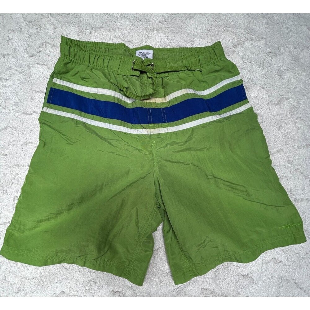 Down Under Mens Swimwear Drawstring Waist BoardShorts Size Small Green Stripes